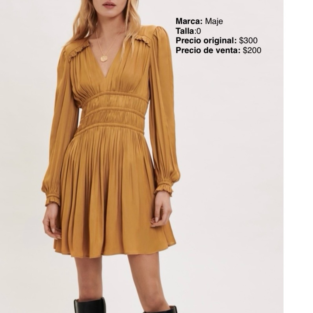 Maje Mustard Long Sleeve Dress